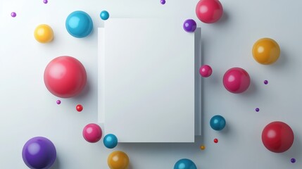 Sleek and modern A4 brochure template with vibrant 3D colorful spheres on a white background