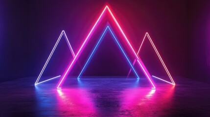 Stunning neon geometric shapes glowing brightly, forming a visually striking and colorful composition