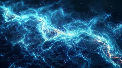 Obraz premium Blue abstract fractal energy background with mesmerizing glowing lines on a captivating dark backdrop. Ideal for web pages and presentations, adding a modern touch.