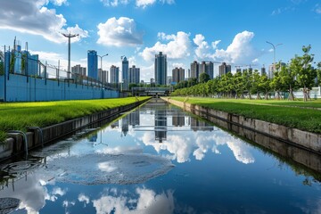 Cityscape Reflected in a Calm Canal