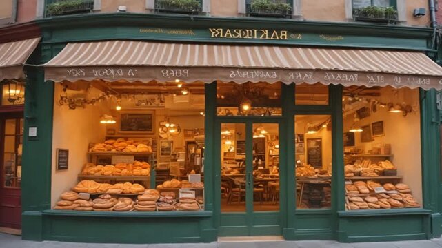 a bakery on the side of the road, displays bread in its shop that looks delicious
