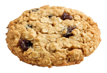 Freshly baked oatmeal raisin cookie close-up, cut out - stock png.