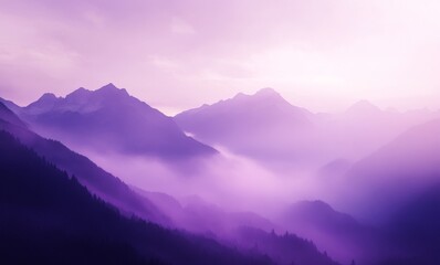 Fototapeta premium Majestic Mountains Enshrouded in Purple Mist, Creating an Enigmatic Landscape of Nature, Tranquility, and Mystery,Abstract Art