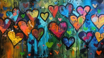 Fototapeta premium Art Painting of Hearts and Loves