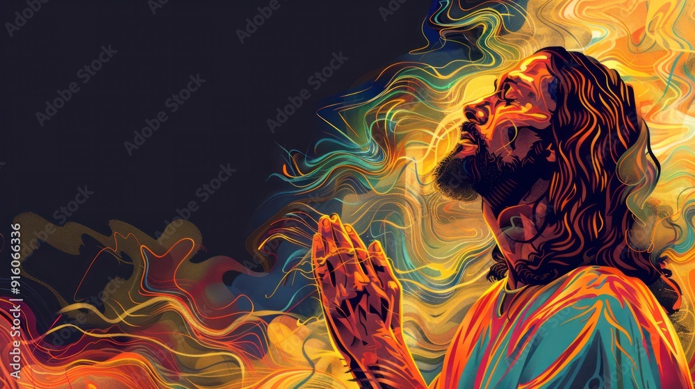 Wall mural colorful vector design of jesus's prayer