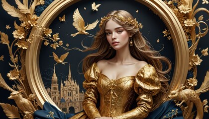 Obraz premium Golden Queen in a Fantasy World.