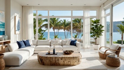 Fototapeta premium Modern living room with ocean view.