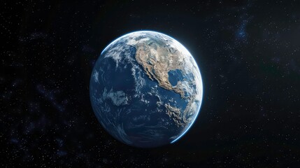 A view of Earth from space, with a blue glow around the planet, and a starry black background.