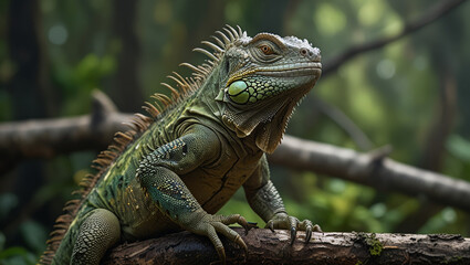 Fototapeta premium iguana on a mossy branch