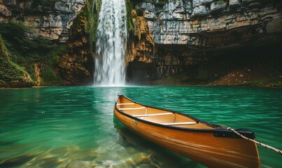 Obraz premium the fishing boat sailing along the river looks simple against the background Generate AI