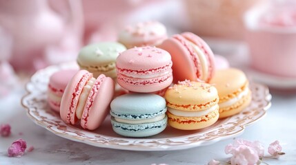 Fototapeta premium Colorful Macarons on a Plate