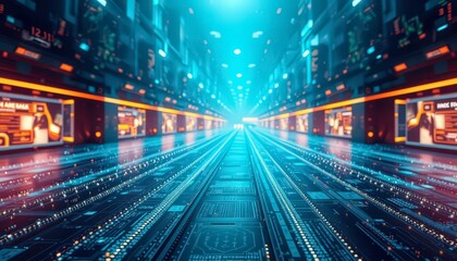 Futuristic Digital Corridor with Illuminated Screens.