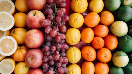 Assortment of fresh fruits in a colorful display