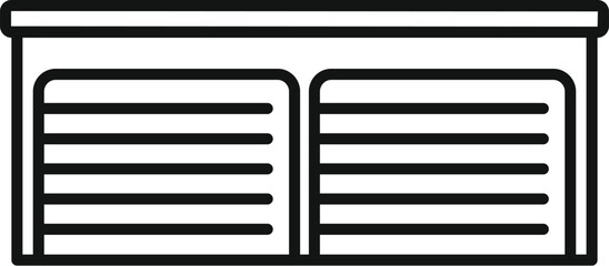 Simple line drawing of a closed double garage door with an automatic opener system, isolated on a white background