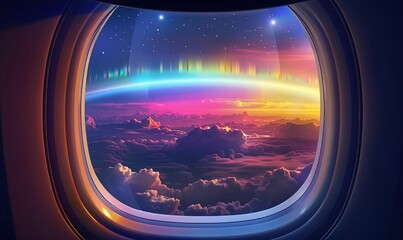 Fototapeta premium The view from the airplane window is stunning with panoramic view of the beautiful sky Generate AI