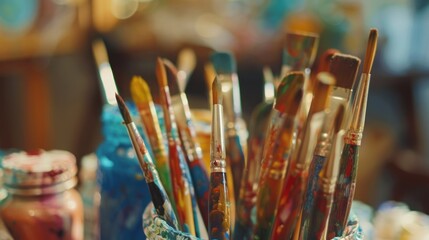 Fototapeta premium Close Up of Colorful Paintbrushes.