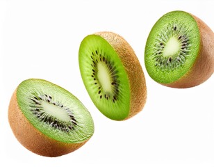 Falling kiwi isolated on white background, full depth of field