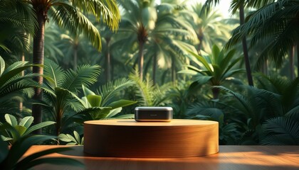 Fototapeta premium Product Showcase in Tropical Jungle Setting.