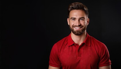 Obraz premium Confident Smiling Man in Red Polo Shirt