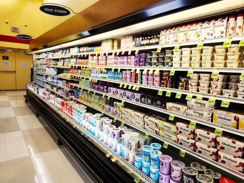 Dairy products aisle in SHOPPERS Supermarket, Montclair, VA, USA