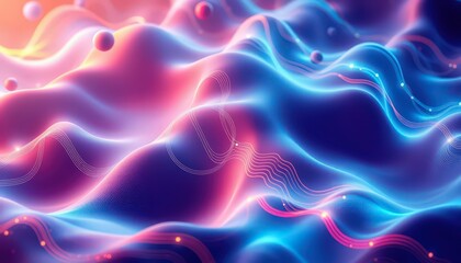Fototapeta premium Abstract Blue and Pink Wavy Background with Glowing Lines.