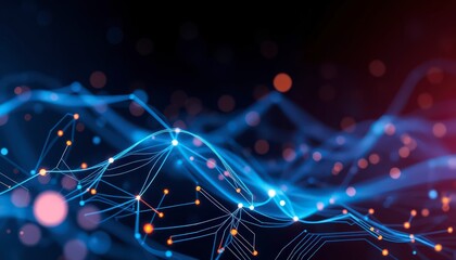 Abstract Technology Background with Glowing Lines and Dots.