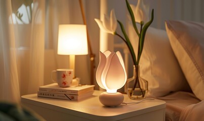 Elegant flower shaped night light provide calm comfortable indoor attractive aesthetic Generate AI