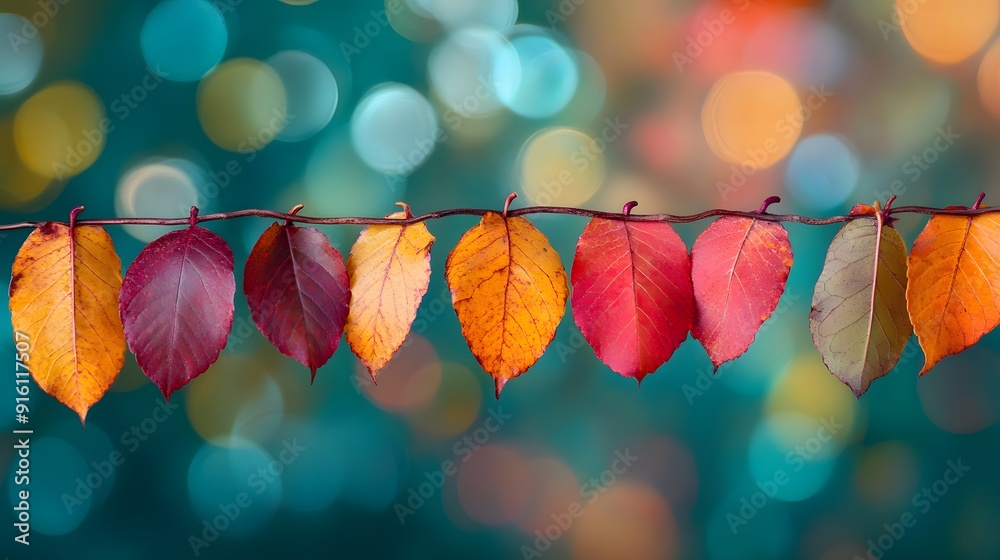 Canvas Prints A Row of Autumn Leaves Against a Blurred Background