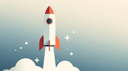 Fototapeta premium A plain rocket, minimal design approach, clean 2D vector illustration, basic form and colors