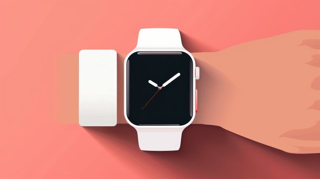 Minimalist depiction of a smartwatch on a wrist, clean and plain design, 2D vector, simple elements