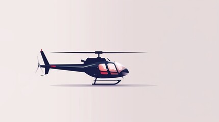 Hovering helicopter, minimalist and clean 2D vector illustration, plain and basic shapes, uncomplicated appearance