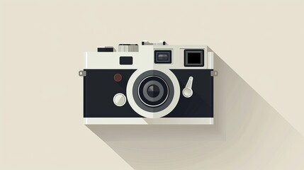 A clean, uncomplicated camera with a lens, minimalist 2D vector illustration, plain and neat lines