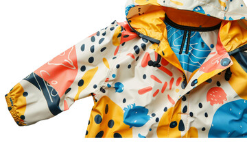 Children's raincoat with playful patterns, isolated on a white background