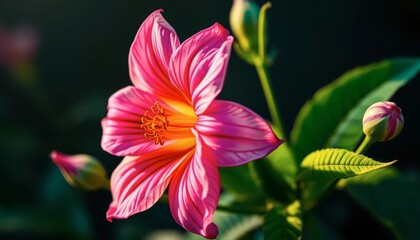 Fototapeta premium Pink Flower with Yellow Center.