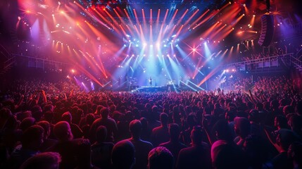 Energetic Concert Atmosphere: Popular Performer Rocking the Stage with Lively Audience and Vibrant Lights