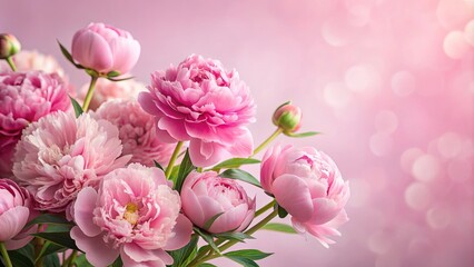 Pink peony flowers in full bloom on a soft pink background, pink, peony, flowers, background, floral, blooming, garden