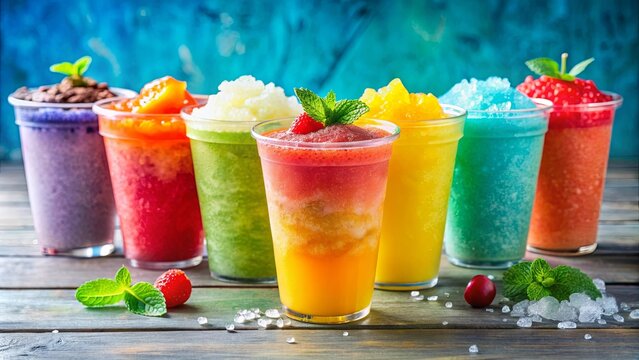 Colorful selection of refreshing slushies perfect for summer, summer, slushies, cold drinks, refreshing, colorful, ice
