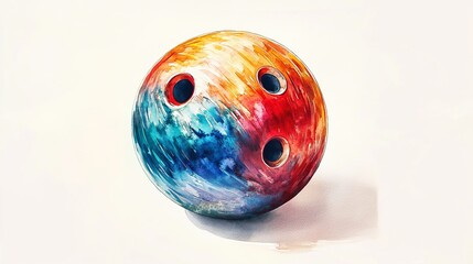 3D Watercolor Bowling Ball with Bold Outlines - Isolated Image