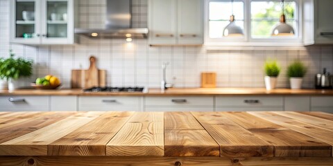 Wood table top with blur kitchen background, empty wooden table , wooden, table, top, kitchen, background, empty