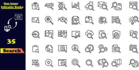 Set of 40 outline icons related to Search .