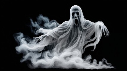 Naklejka premium Ghostly apparition in smoke on black background