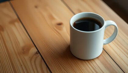Close-Up of Coffee in a White Mug on a Wooden Table.