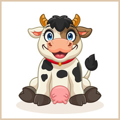 Cute little cow cartoon on white background