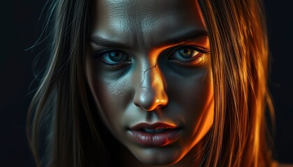 Close-up Portrait of a Woman with Intense Eyes.
