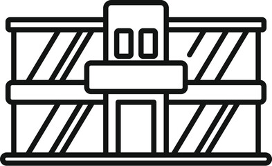 Modern office building with glass facade line icon representing urban architecture and corporate business