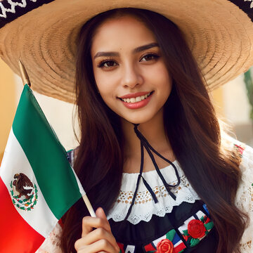 Hermosa joven mexicana celebrando el d&iacute;a del grito de independencia.