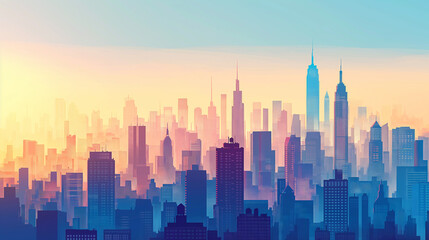 City Skylines featuring iconic urban landscapes from around the world, interior posters with copy space
