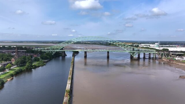Iron Bridge Spanning the River Mersey Aerial View
