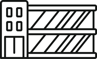 Line art icon of a multi storey car park building facade