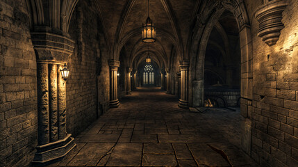 a gothic hallway at dusk atmospheric passageways